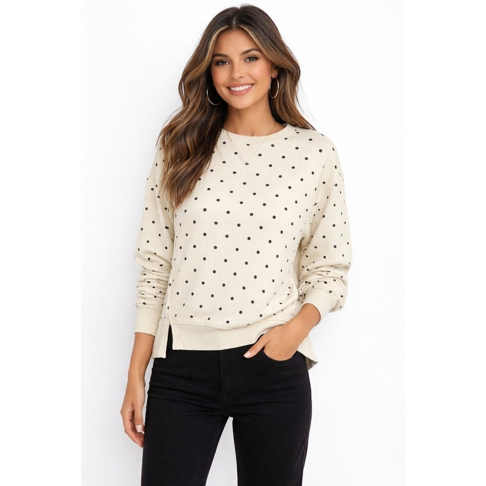 Vinyl Icons Cream Polka Dot Pullover Sweatshirt Side Slits S